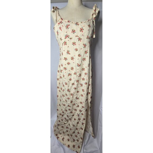 Zara Dresses & Skirts - Zara Strapped Cream Linen Blend Floral Long Length Dress Size LARGE